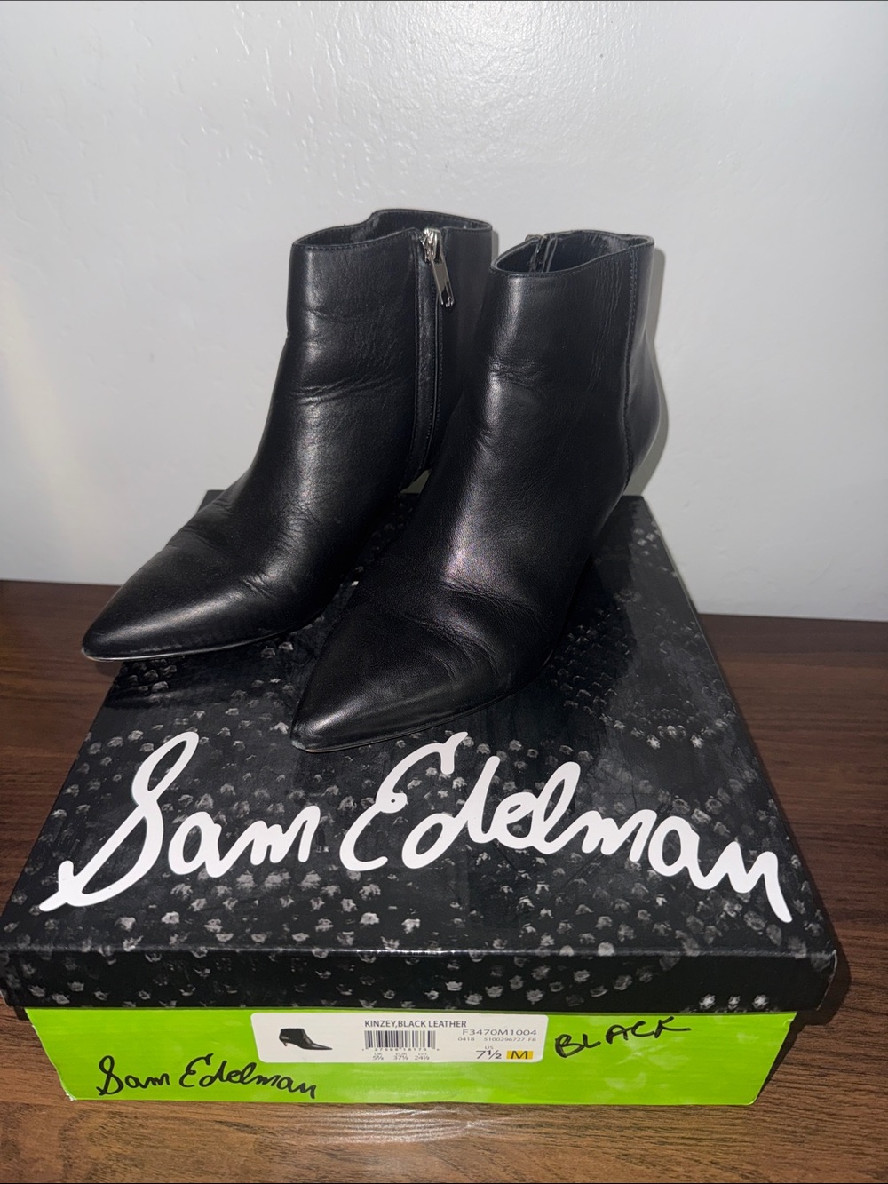 Sam Edelman Black Pointed Leather Ankle Booties